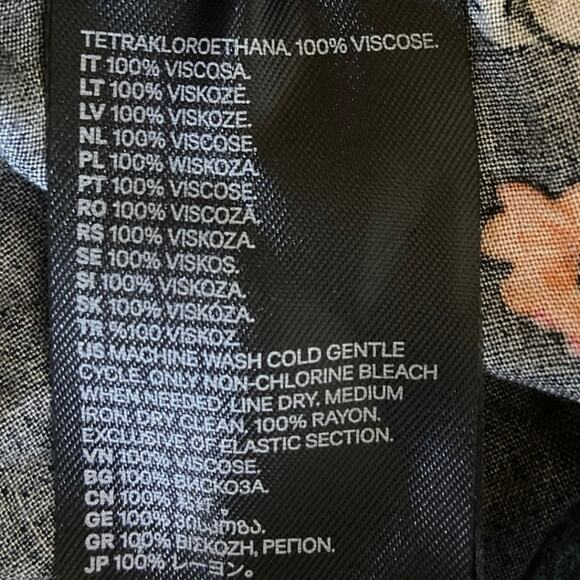 H&M Black Floral Print Elastic Waist Pull On Pockets Trouser Ankle Pants Size 2 - Picture 5 of 5